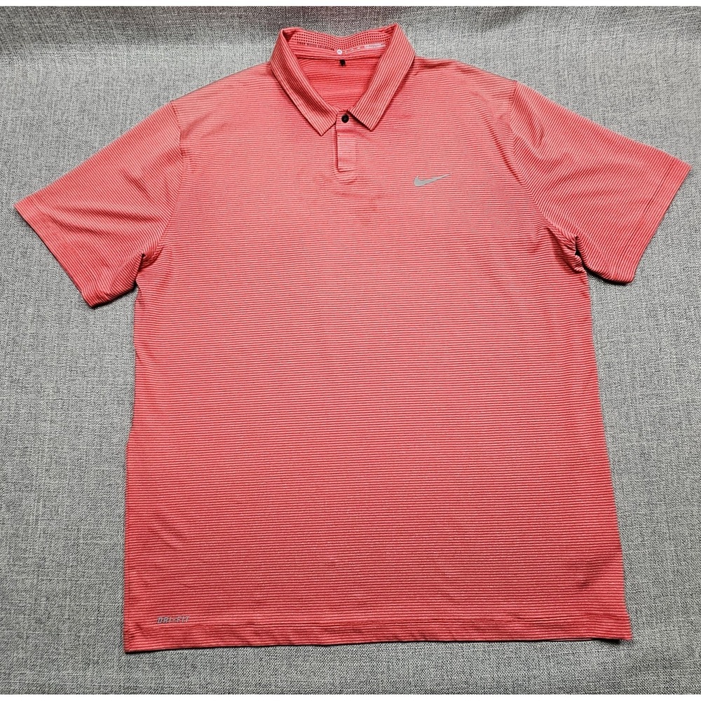 Nike Tiger Woods Polo Shirt Mens XL Red Stripe Dri-FIT‎ Golf Collection Top